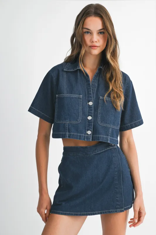 CURSTIN SHORT DENIM SHIRT AND SKORT SET made by MABLE