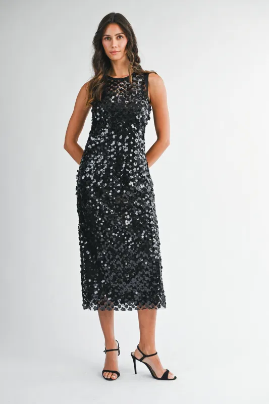 MARISOL SLEEVELESS SEQUIN MIDI DRESS made by MABLE