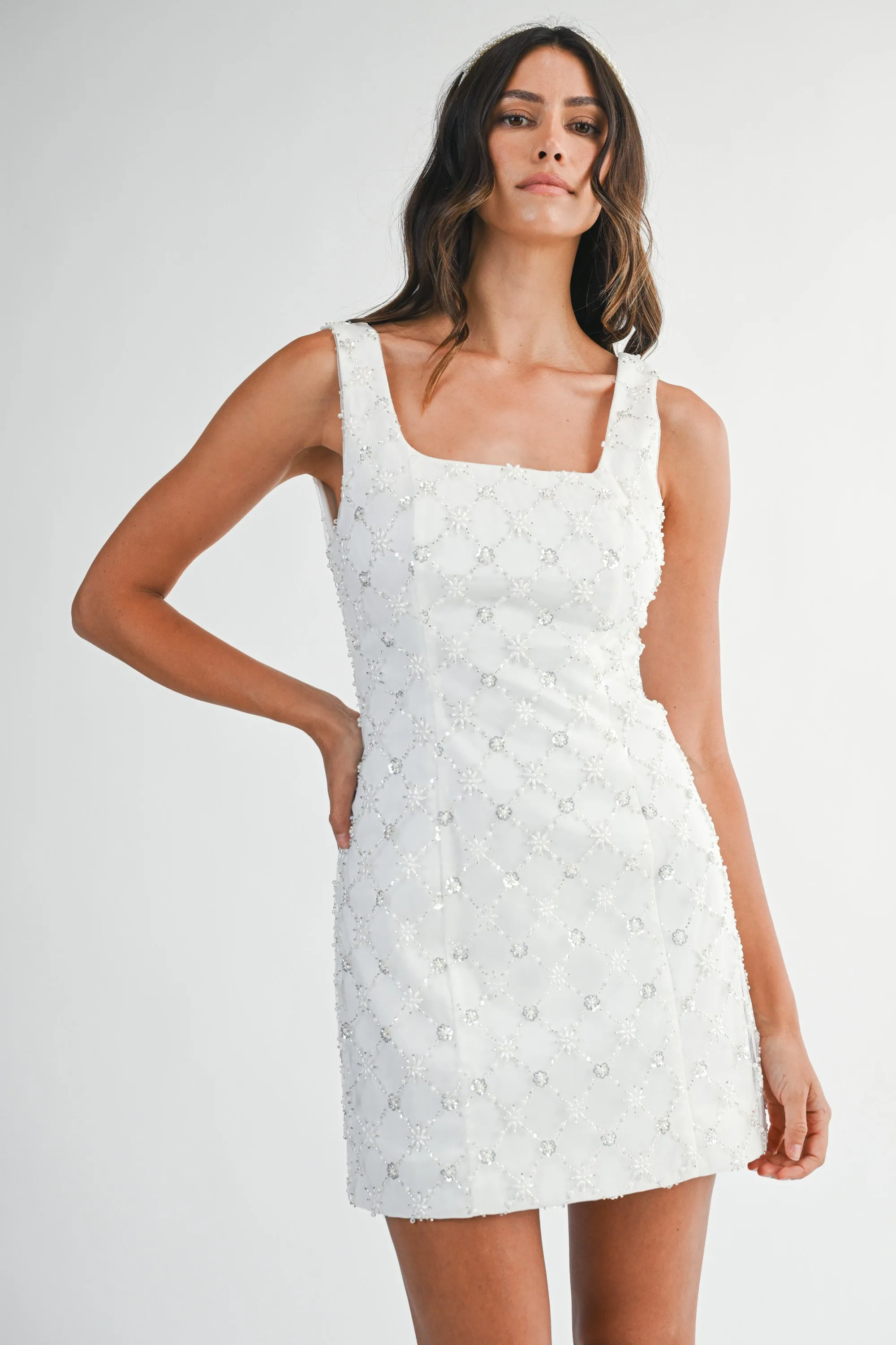 KALI PEARL AND SEQUIN BEADED STRAPLESS MINI DRESS sold by MABLE