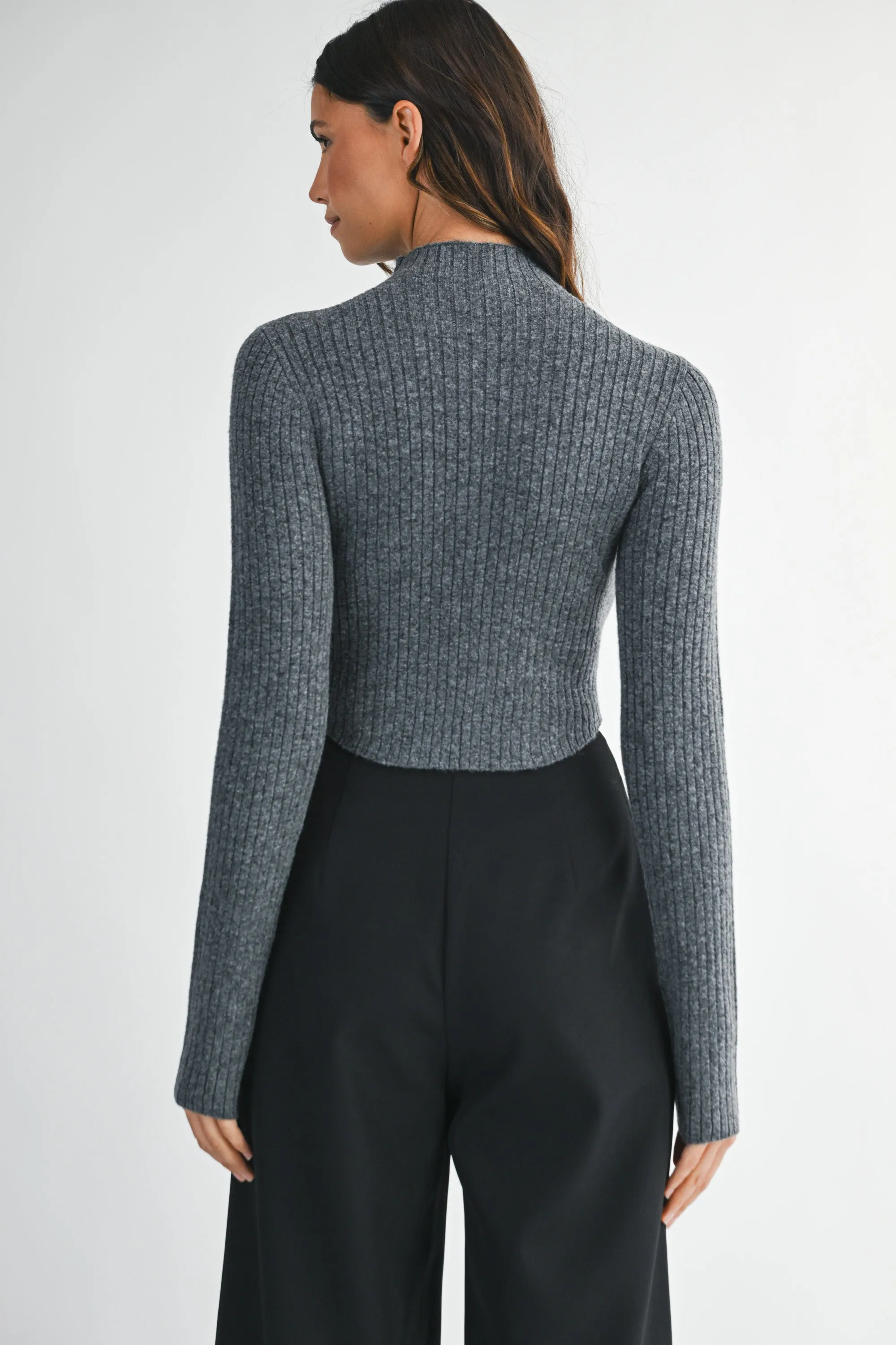 HARLOW LONG SLEEVE RIBBED MOCK NECK CROP SWEATER TOP sold by MABLE product image thumbnail 3