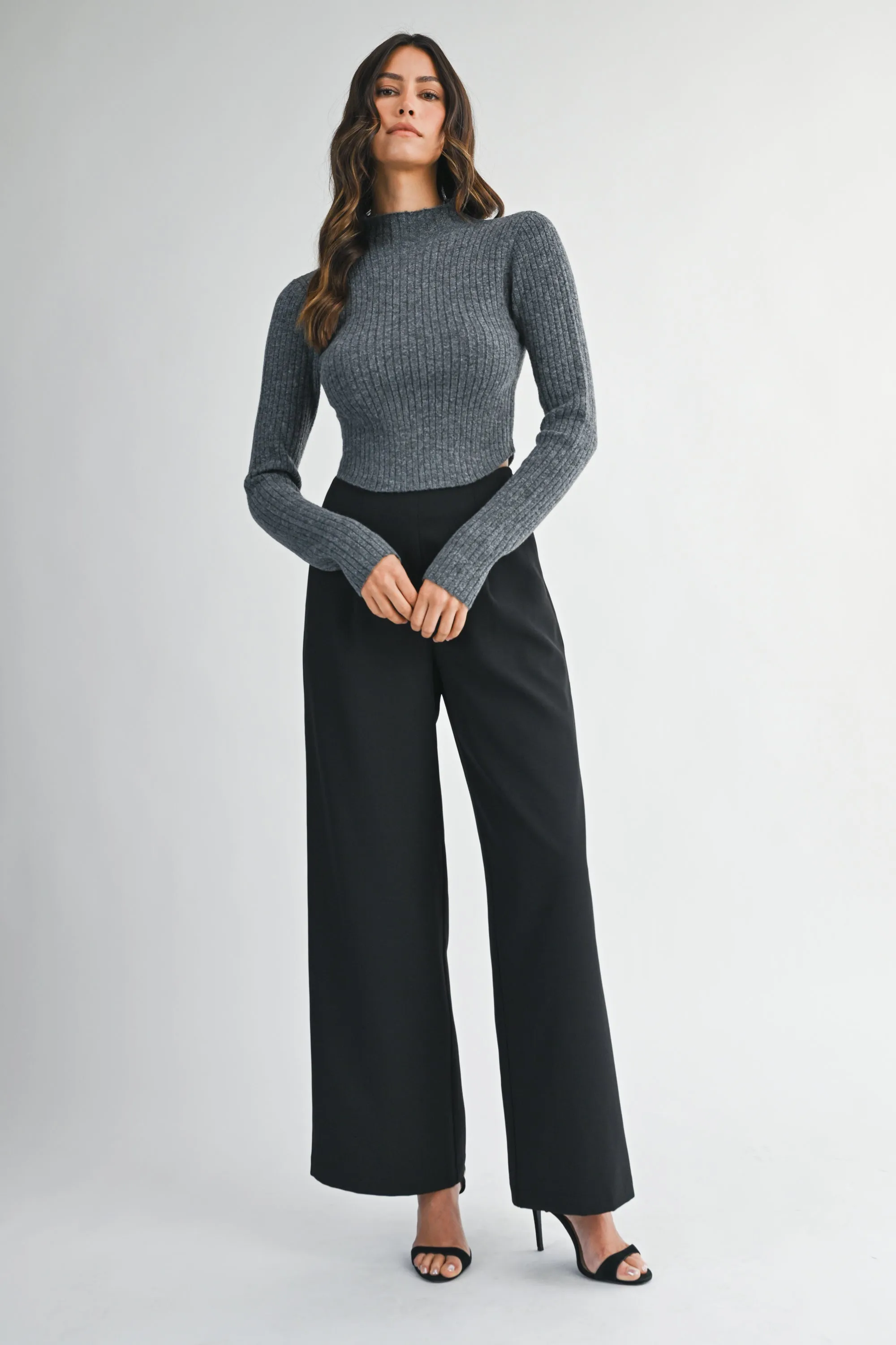 HARLOW LONG SLEEVE RIBBED MOCK NECK CROP SWEATER TOP sold by MABLE product image thumbnail 4