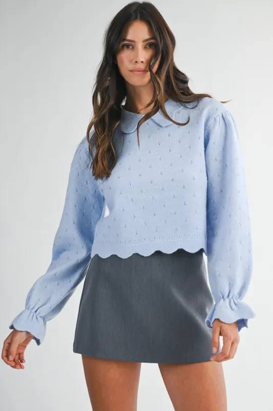 MALANI PETER PAN SCALLOPED EDGE COLLARE SWEATER TOP made by MABLE