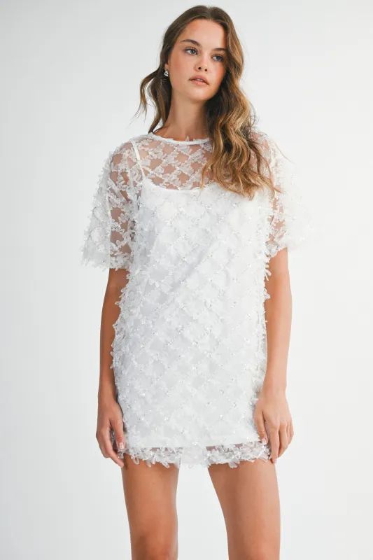 ALEXIA APPLIQUE SEQUIN MESH MINI DRESS sold by MABLE