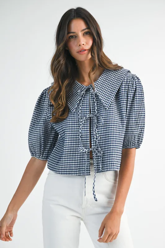 JULIETTE GINGHAM BIB COLLAR SHIRT made by MABLE