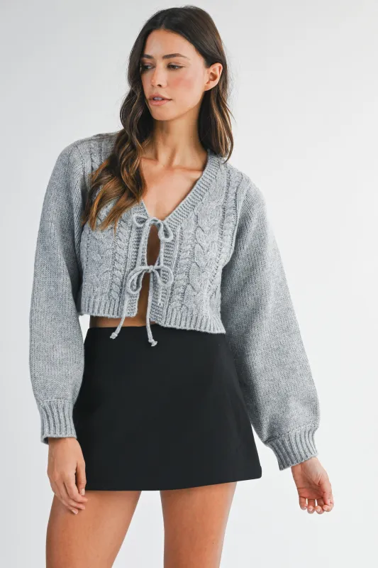 MIKAYLA CABLE KNIT CARDIGAN WITH FRONT TIE sold by MABLE