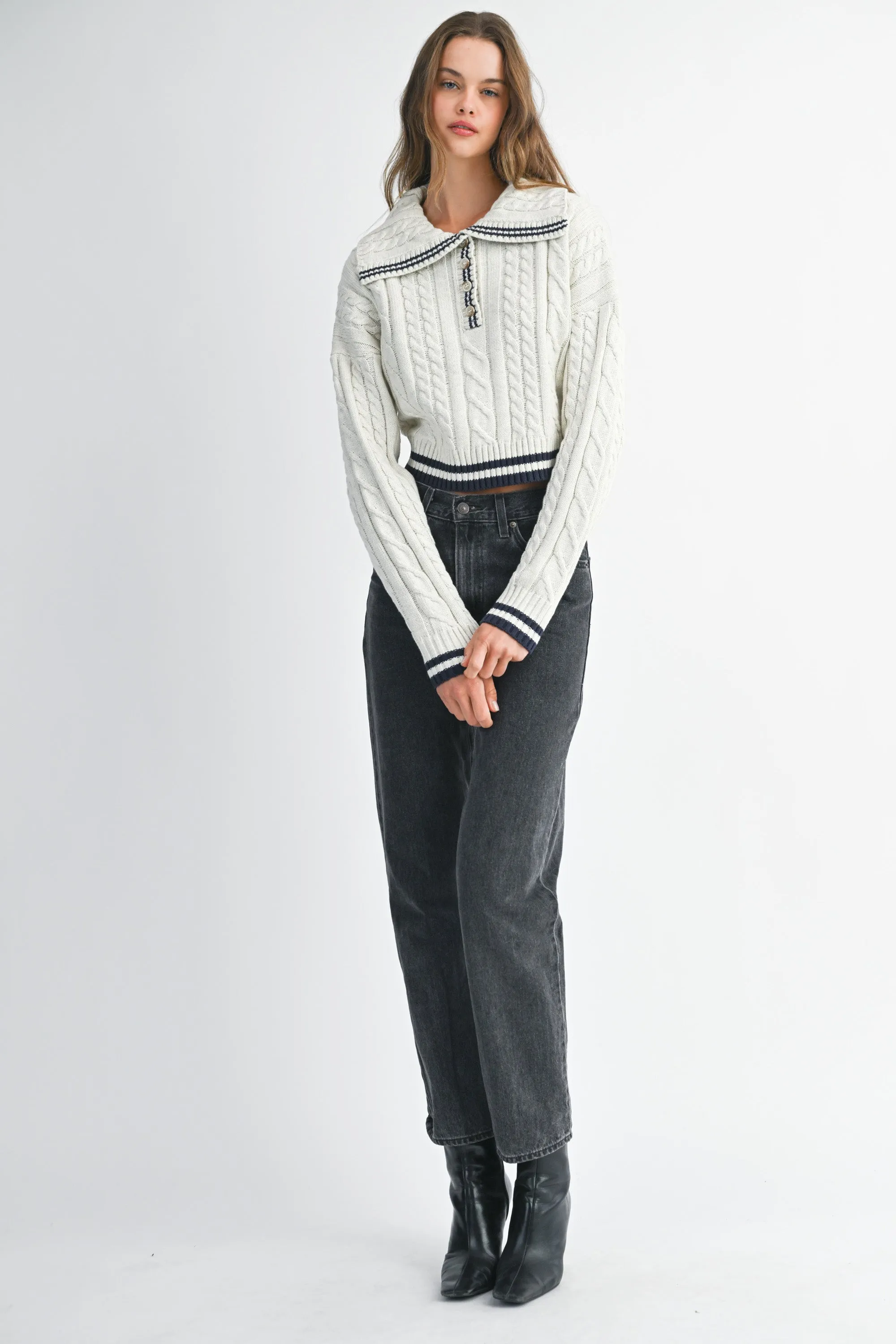 DANIELA LAPEL COLLAR CROP SWEATER TOP sold by MABLE product image thumbnail 5