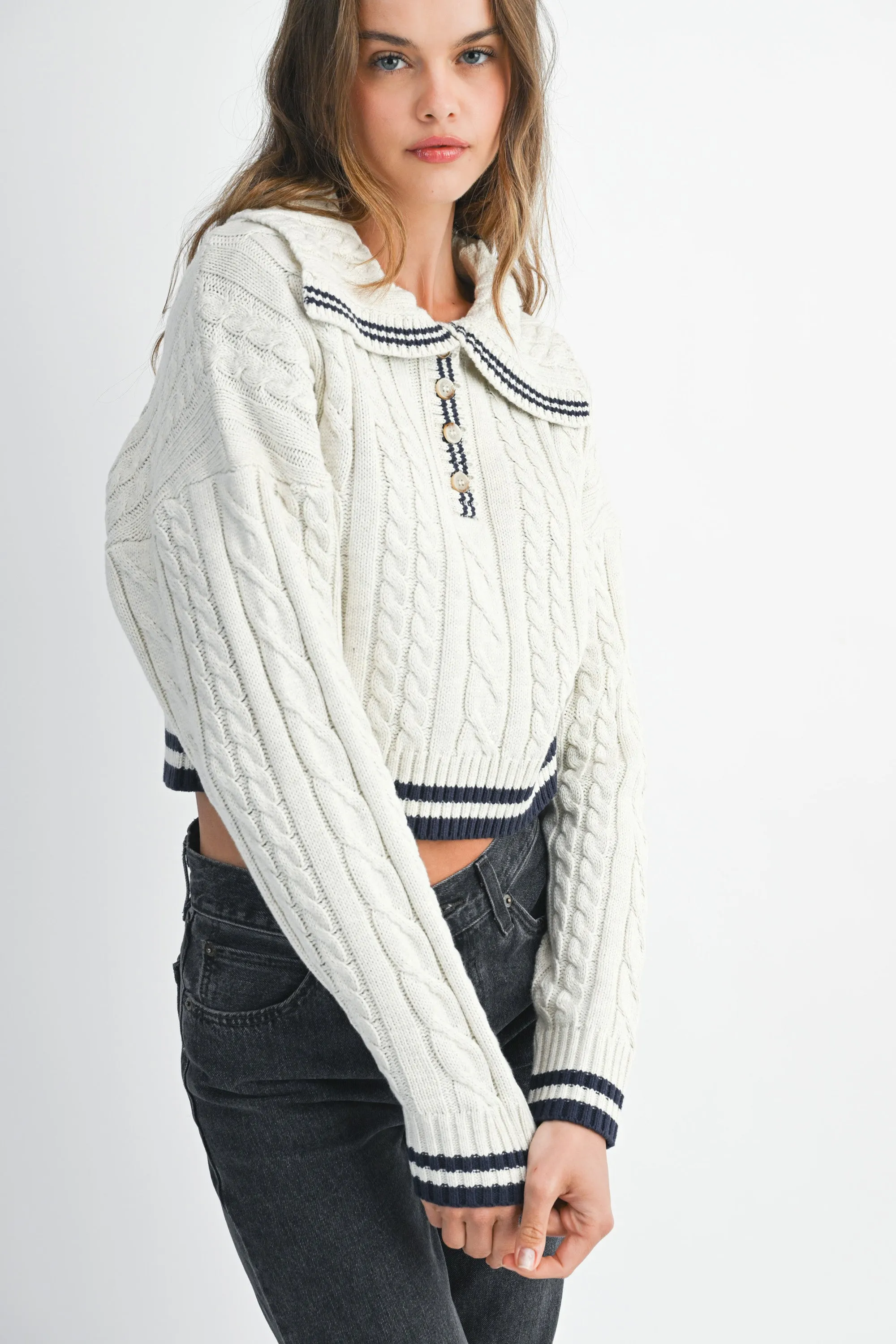 DANIELA LAPEL COLLAR CROP SWEATER TOP sold by MABLE product image thumbnail 2