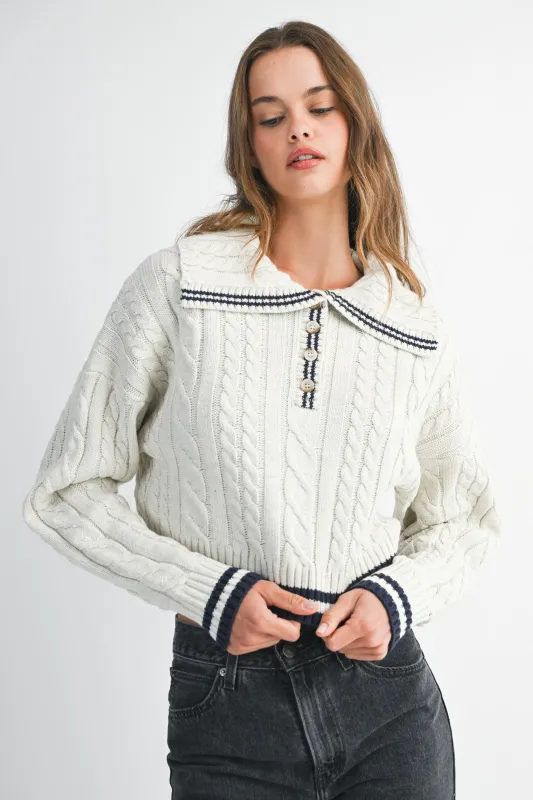 DANIELA LAPEL COLLAR CROP SWEATER TOP made by MABLE