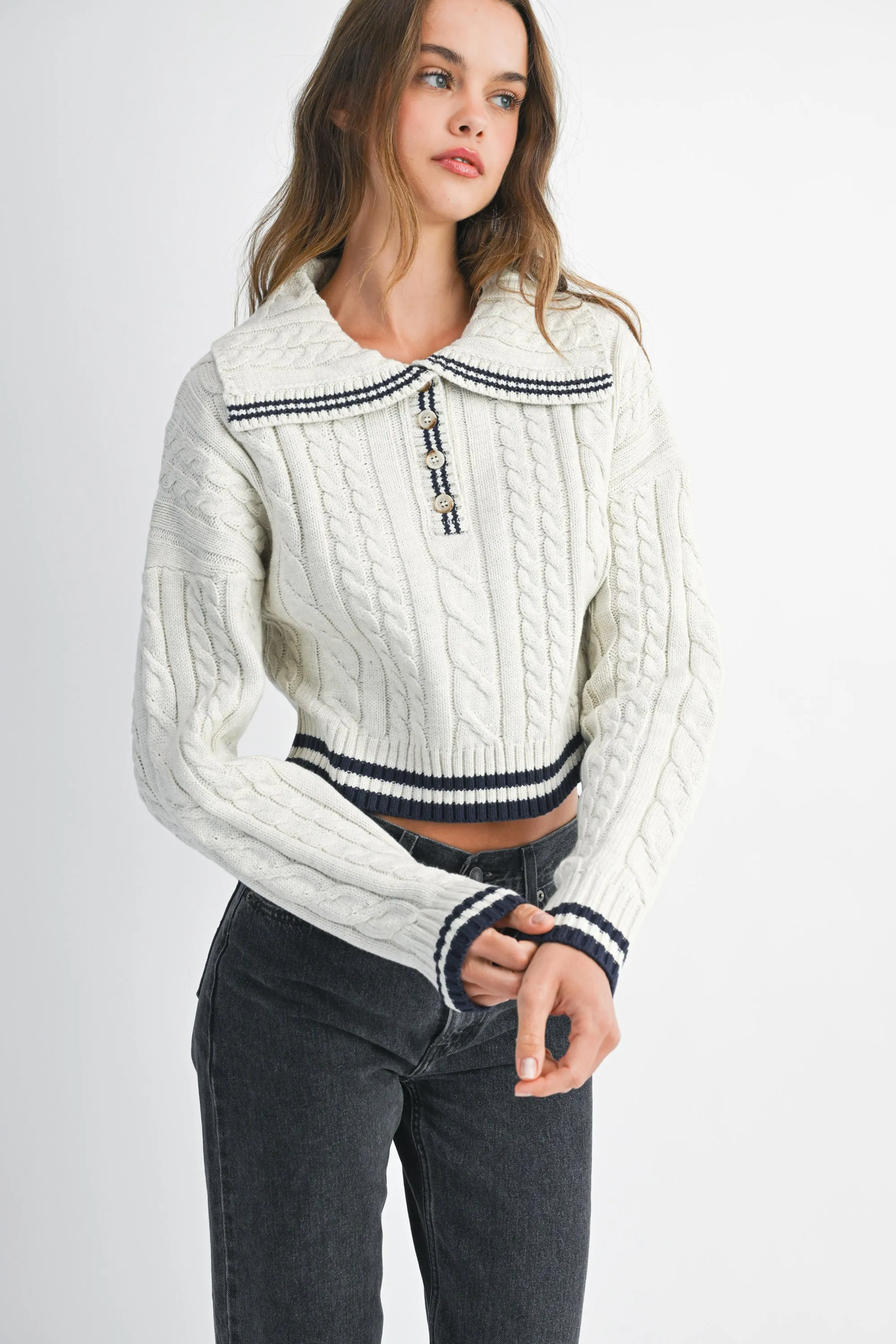 DANIELA LAPEL COLLAR CROP SWEATER TOP sold by MABLE product image thumbnail 4