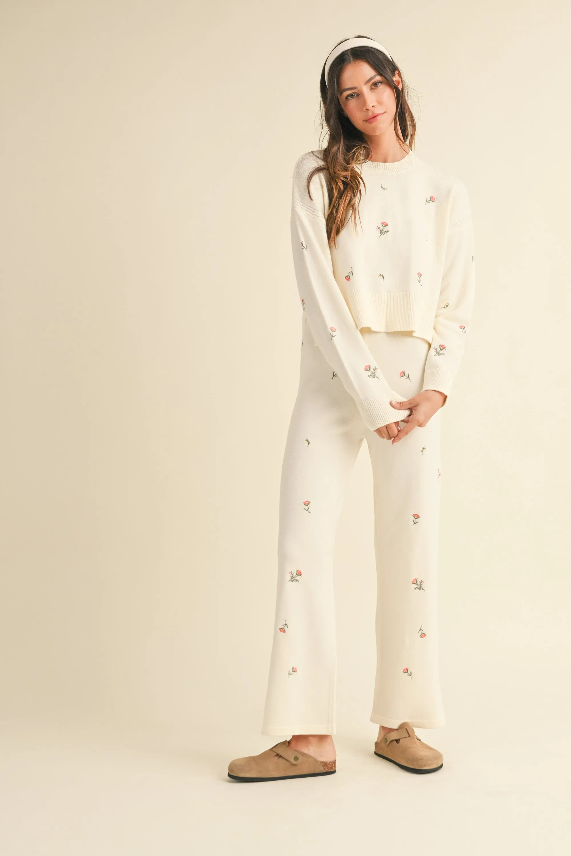 GRETA EMBROIDERED KNIT SWEATER AND PANTS SET sold by MABLE