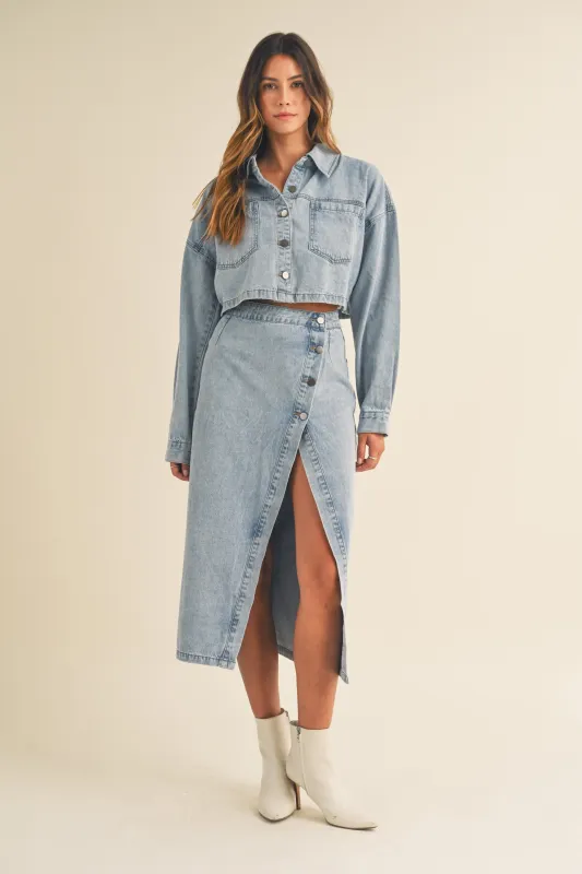 OLINE DENIM JACKET AND SKIRT SET made by MABLE