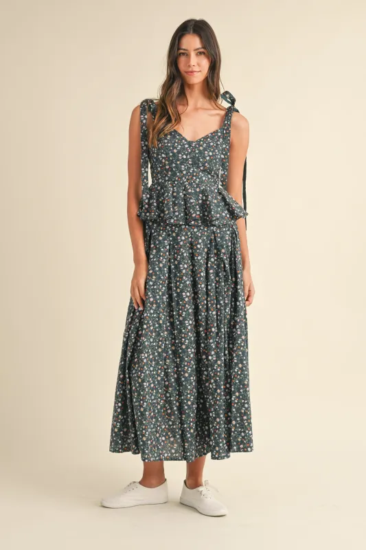 NYRA BOW TIED SHOULDER TOP AND MIDI SKIRT SET made by MABLE