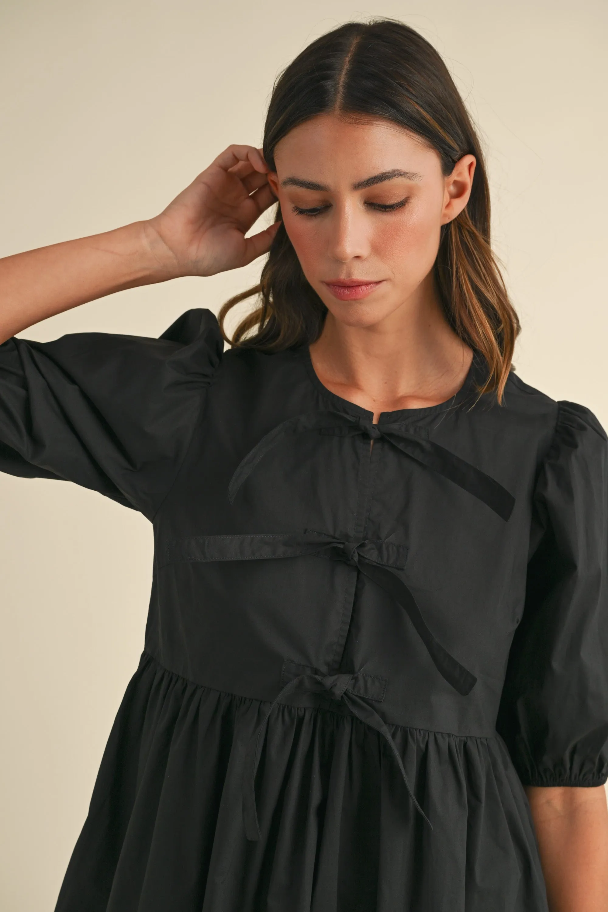 MACY POPLIN BOW DETAIL PUFF SLEEVES MINI DRESS sold by MABLE product image thumbnail 5