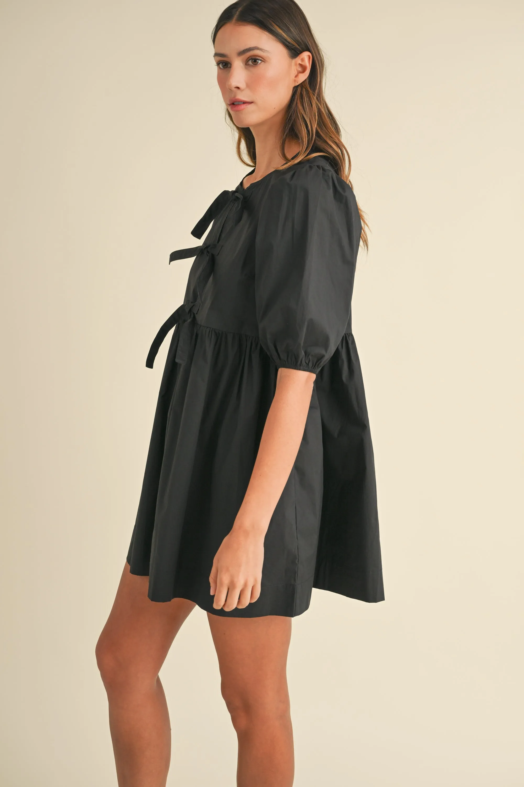 MACY POPLIN BOW DETAIL PUFF SLEEVES MINI DRESS sold by MABLE product image thumbnail 2