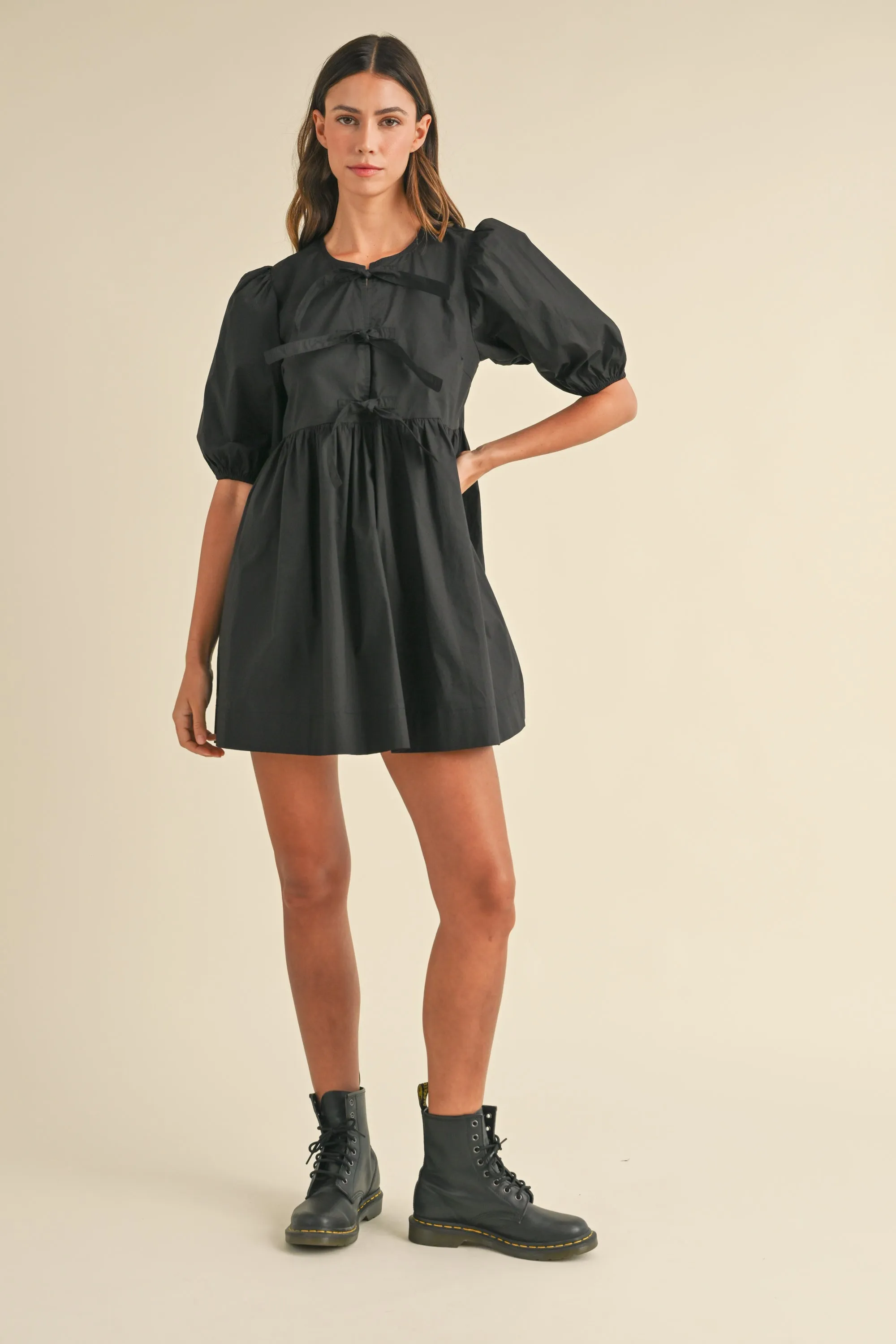 MACY POPLIN BOW DETAIL PUFF SLEEVES MINI DRESS sold by MABLE product image thumbnail 4