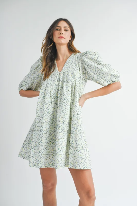 AYLA FLORAL PUFF SLEEVE MINI DRESS sold by MABLE