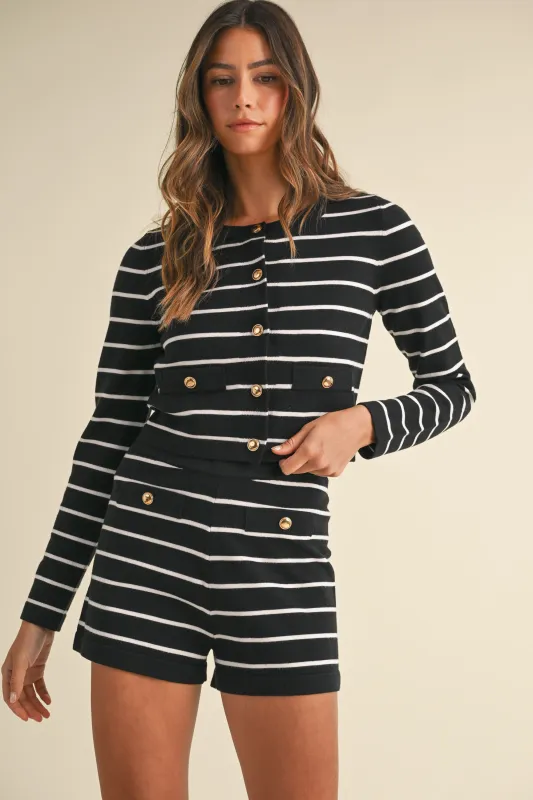 AZZURRA STRIPED CARDIGAN AND SHORTS SET made by MABLE