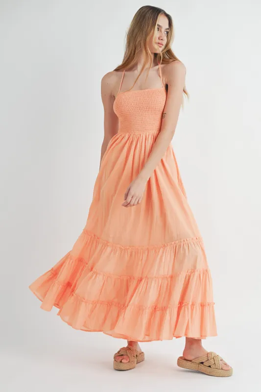 CORA SMOCKED OPEN BACK MAXI DRESS made by MABLE