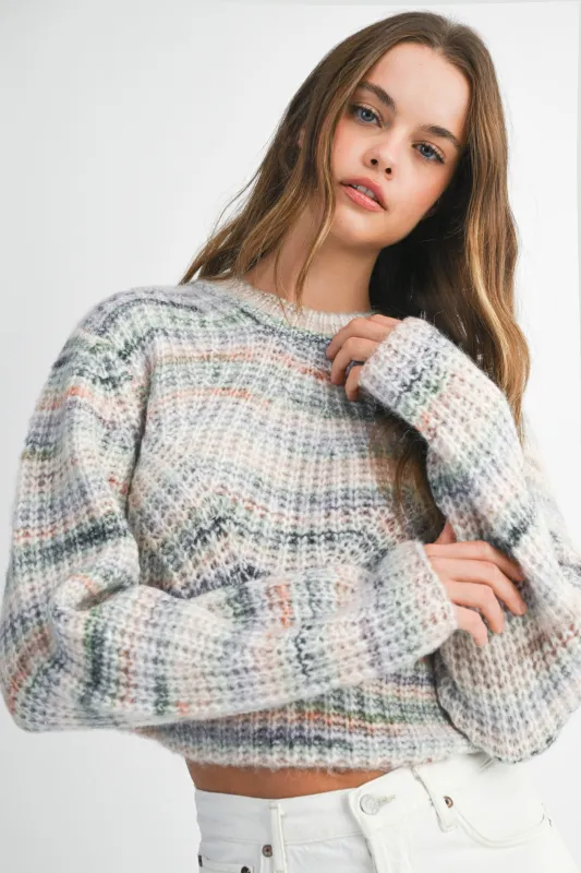 CHARLEE MULTI PASTEL STRIPE CROPPED SWEATER sold by MABLE