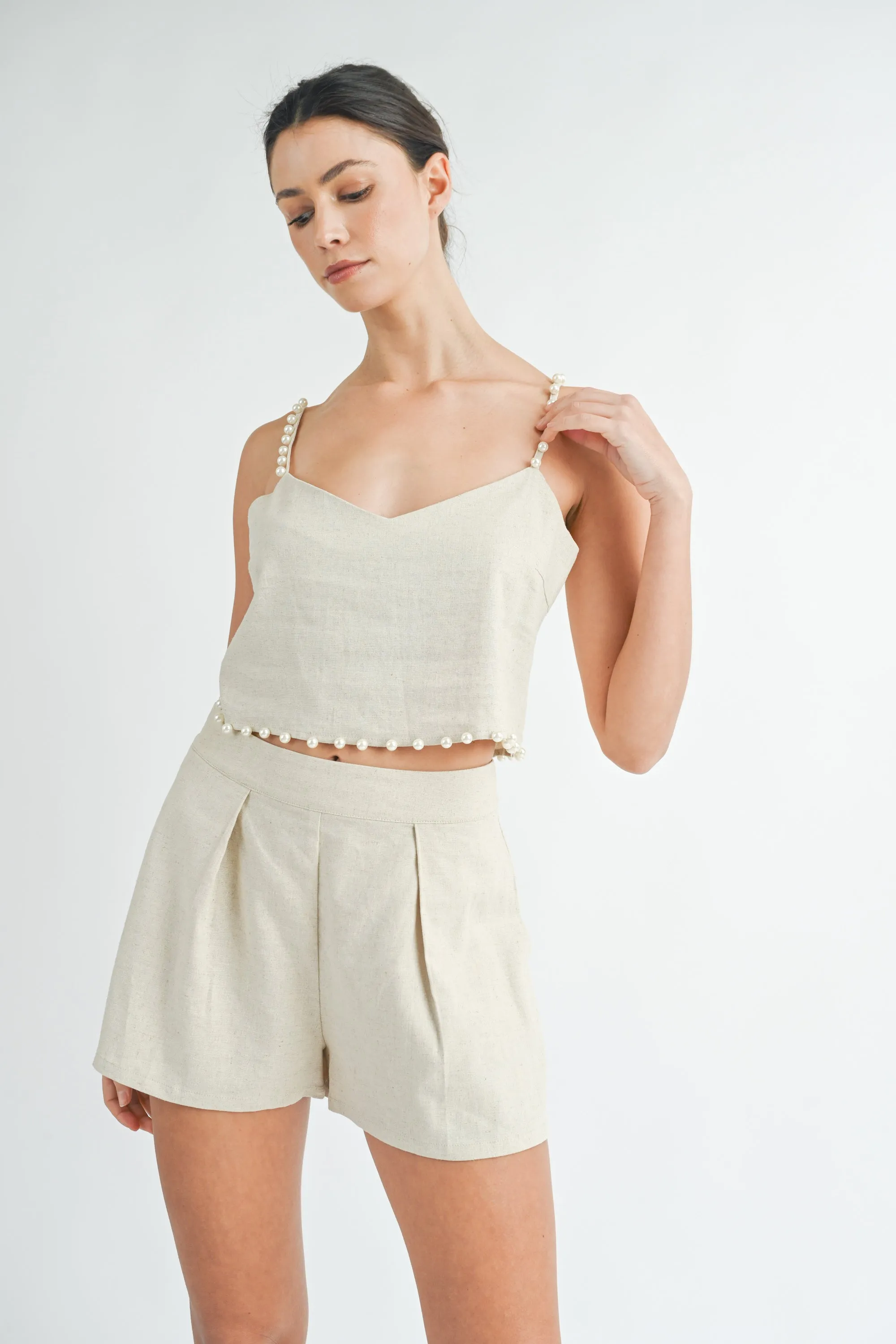 CLEO PEARL TRIM CAMI TOP AND SHORTS SET sold by MABLE