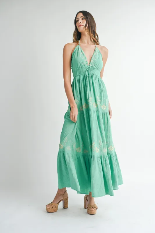 PAULA EMBROIDERED MAXI DRESS made by MABLE