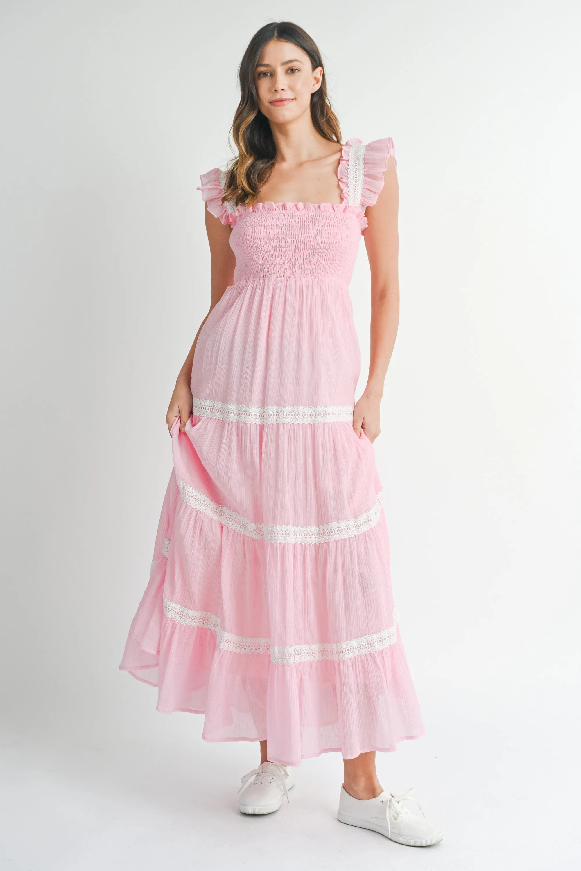 HENLEY LACE TRIM TIERED MAXI DRESS sold by MABLE