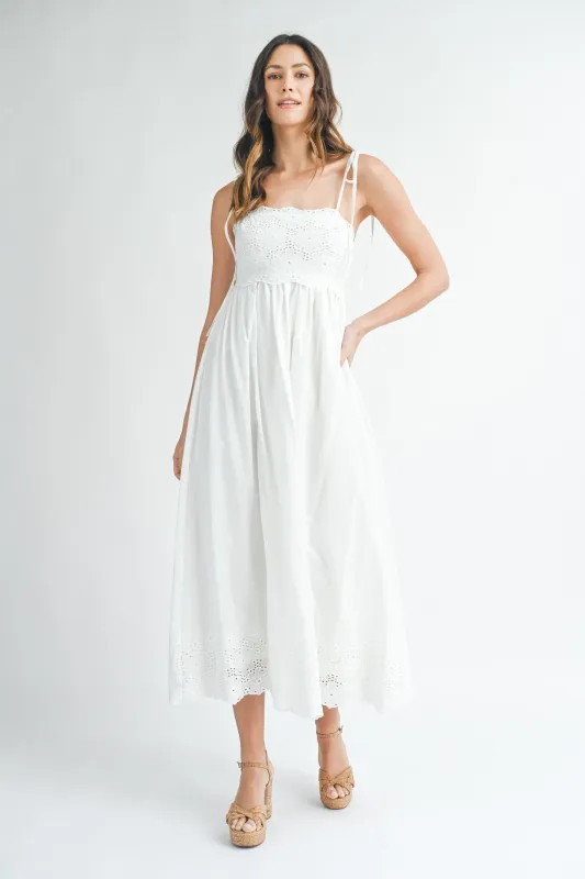 SAMANTHA SCALLOP EDGE EYELET LACE MIDI DRESS made by MABLE