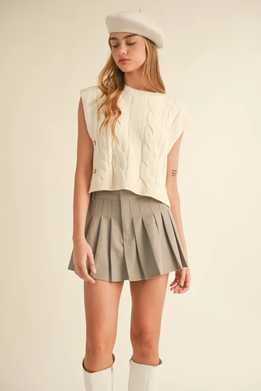 LAURYN CABLE KNITTED SIDE BUTTON VEST sold by MABLE
