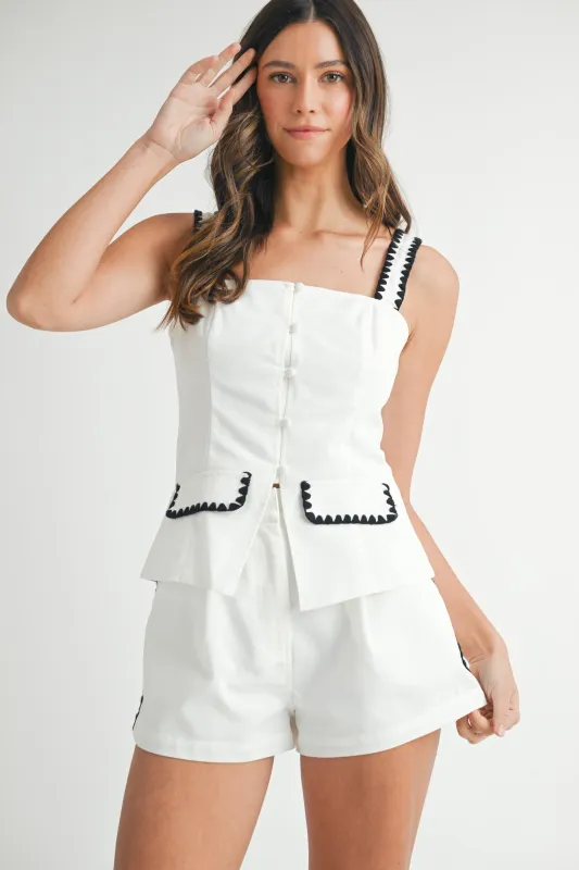 KAI EMBROIDERED SQUARE NECK VEST AND SHORTS SET made by MABLE