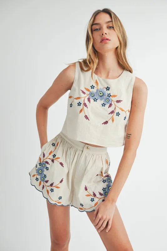 AMY EMBROIDERED CROP TOP AND SHORTS SET made by MABLE