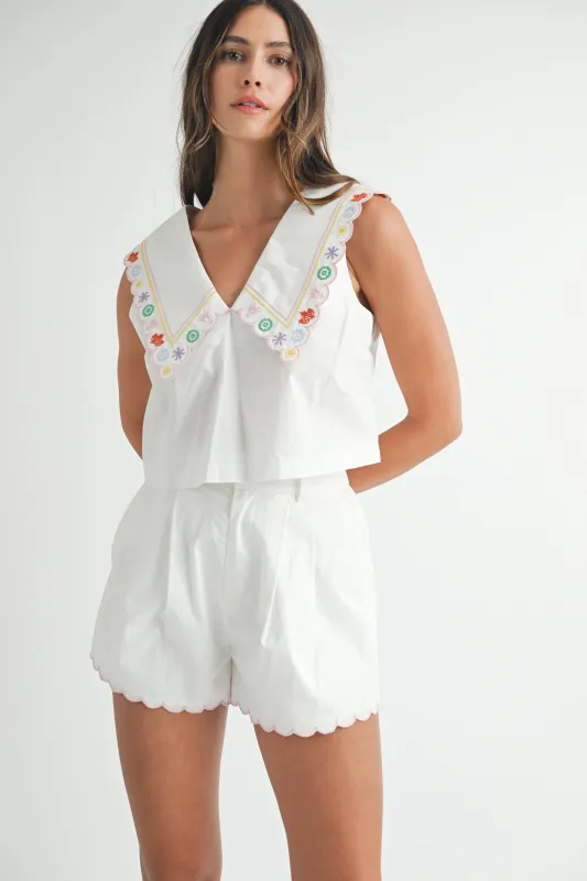 HESPER EMBROIDERED CROP TOP AND SHORTS SET made by MABLE