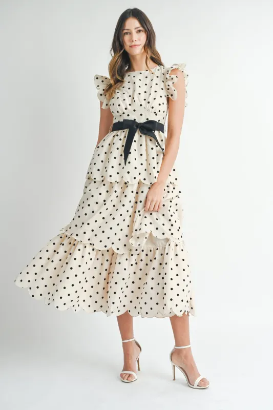 ROBIN POLKADOT SCALLOPED TIERED MIDI DRESS made by MABLE