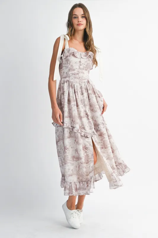RHINESTONE PRINTED LINEN STRAP MIDI DRESS sold by MABLE