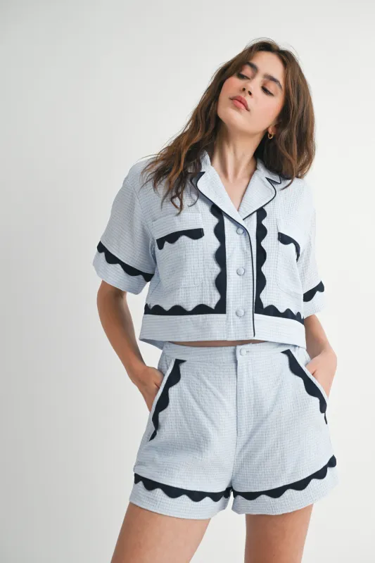 MONE WAVY LACE SEERSUCKER SHORTS SET made by MABLE