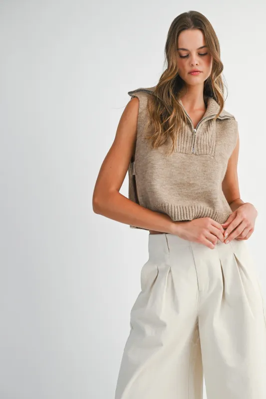 JORDIN VEST KNIT TOP WITH ZIP NECK made by MABLE