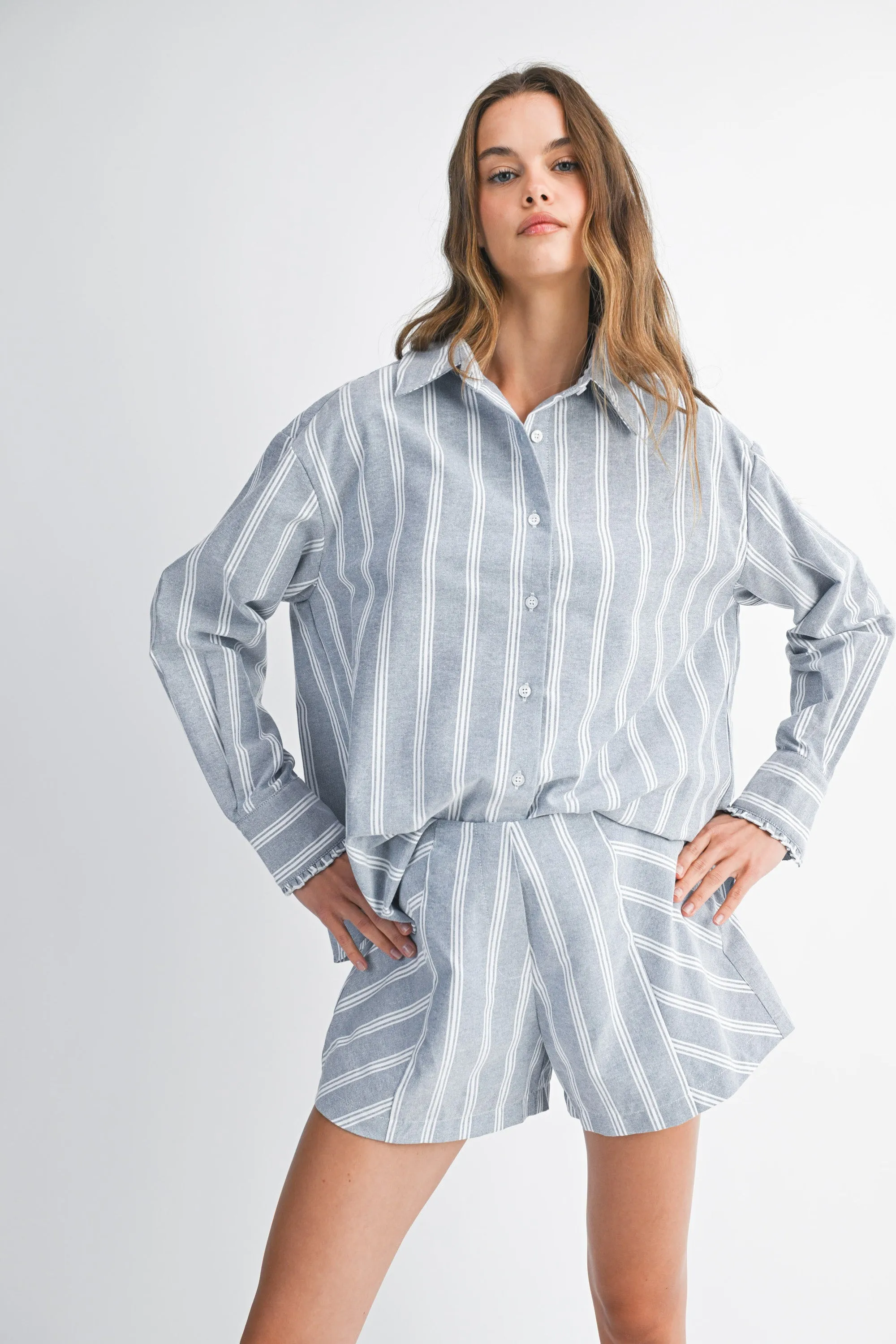 EVGENIA PIN STRIPE SHIRTS SHORTS SET sold by MABLE product image thumbnail 2