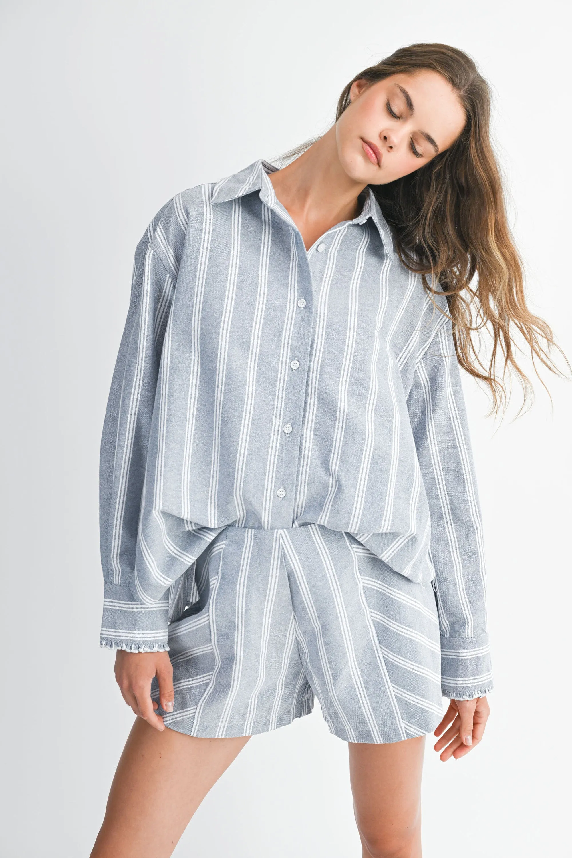 EVGENIA PIN STRIPE SHIRTS SHORTS SET sold by MABLE product image thumbnail 4