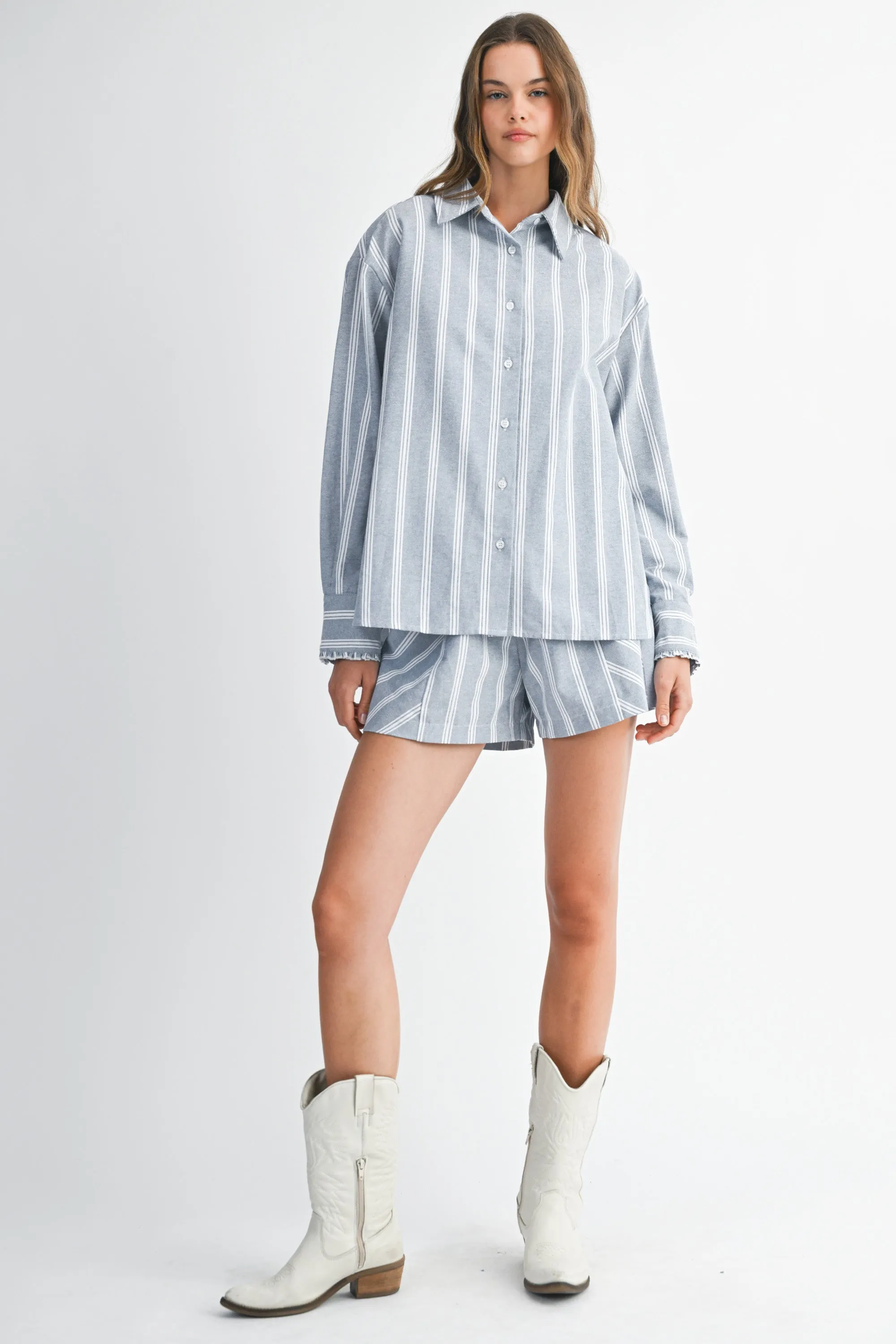EVGENIA PIN STRIPE SHIRTS SHORTS SET sold by MABLE product image thumbnail 5