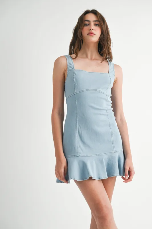 RHYAN STRETCH DENIM SQUARE NECK MINI DRESS sold by MABLE