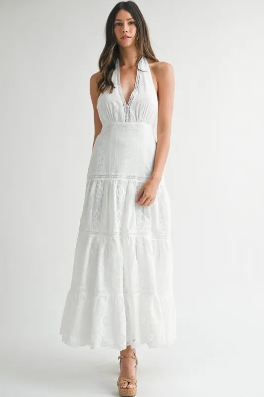 SIMONA EMBROIDERED HALTER NECK MAXI DRESS made by MABLE