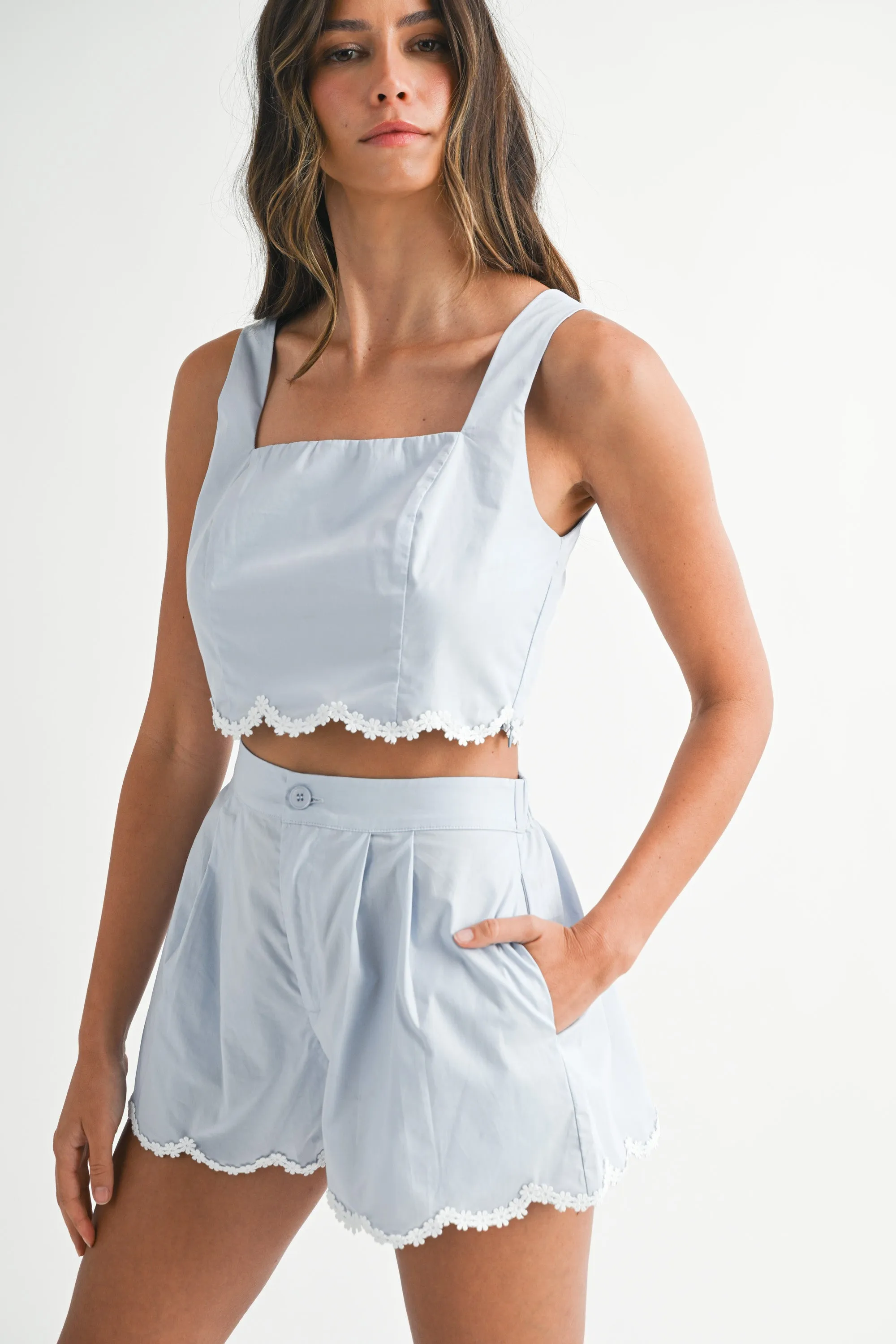 NASTIA SCALLOP LACE DETAIL TOP AND SHORTS SET sold by MABLE product image thumbnail 2