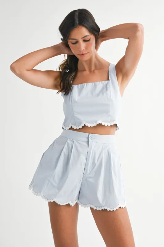 NASTIA SCALLOP LACE DETAIL TOP AND SHORTS SET made by MABLE