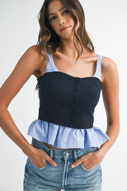 MARKEE STRIPED CONTRAST SLEEVELESS TOP sold by MABLE