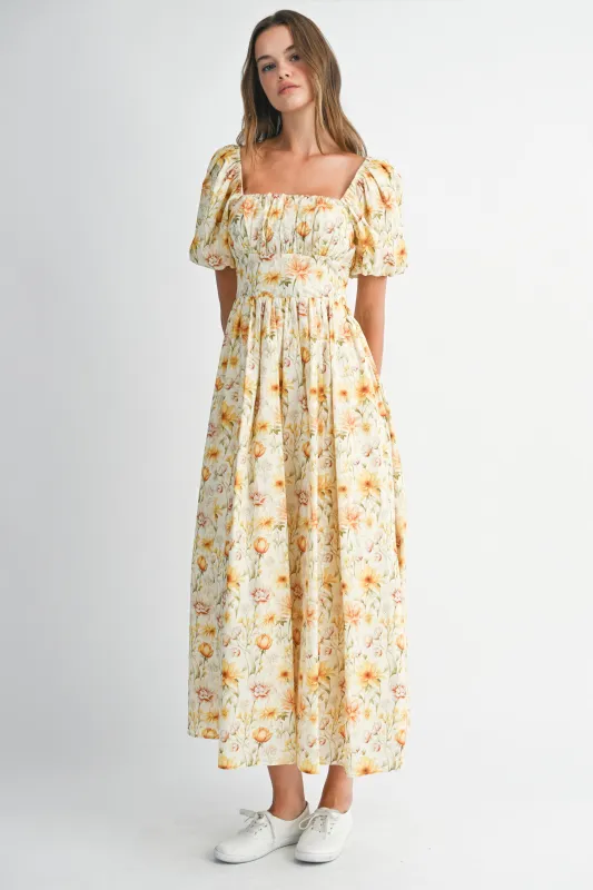 EMMALYN FLORAL SQUARE NECKLINE MIDI DRESS made by MABLE