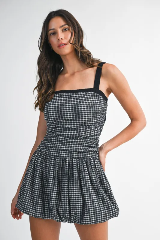 RONJEIH GINGHAM BALLOON MINI DRESS sold by MABLE