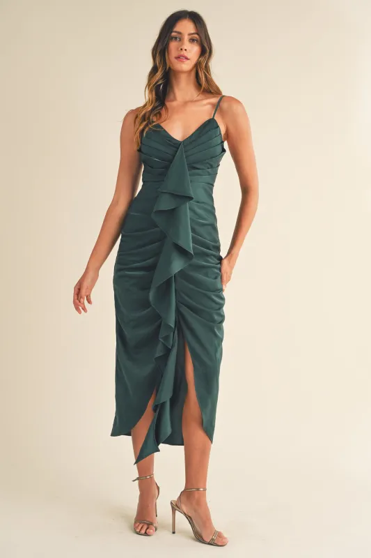 XIOMARA FRONT RUFFLE MIDI DRESS sold by MABLE