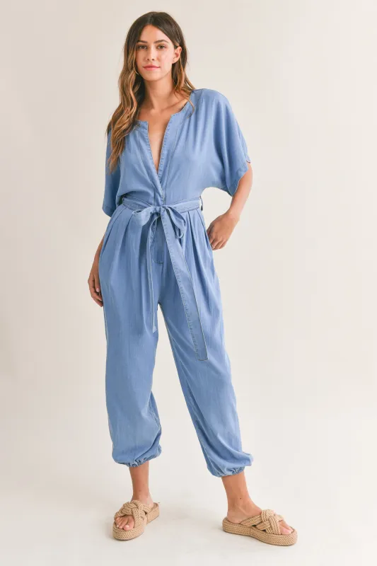 LEIRE SPLIT NECK JUMPSUIT sold by MABLE