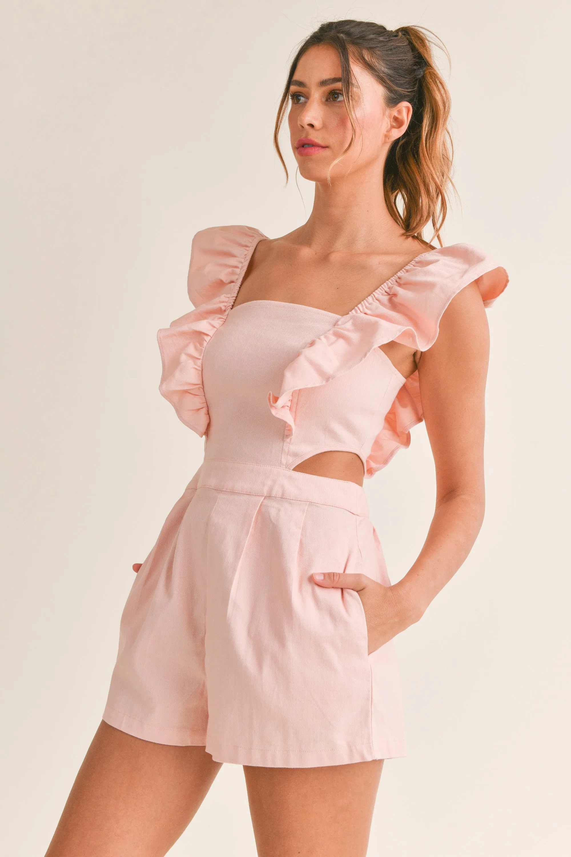ILIANA RUFFLED SLEEVE CUT OUT ROMPER sold by MABLE product image thumbnail 3
