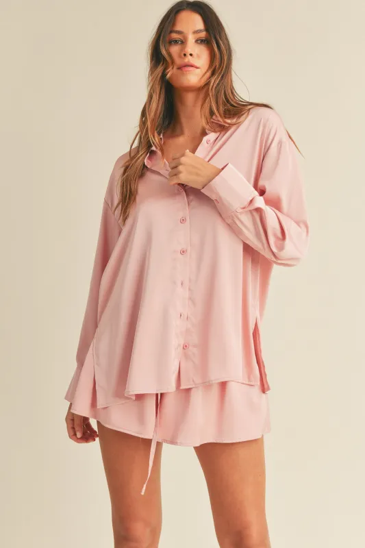 DAISY SATIN OVERSIZE SHIRT AND SHORTS SET made by MABLE
