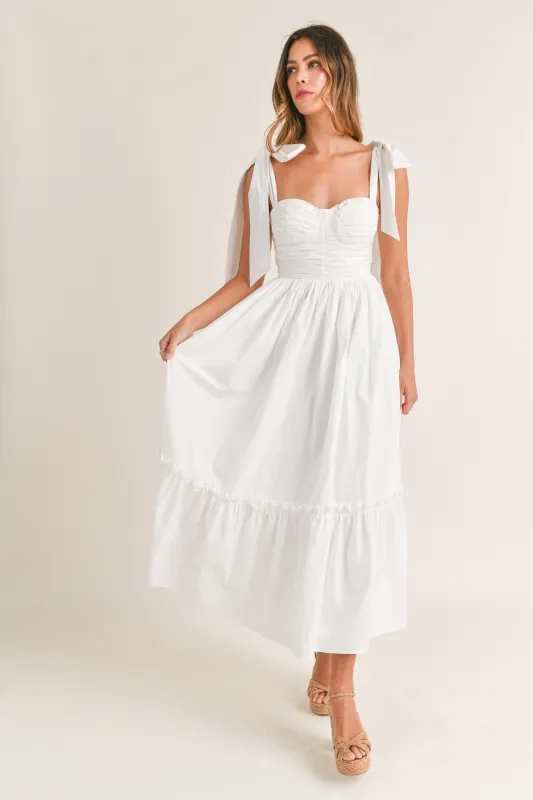 KARLA RUCHED TIERED MIDI DRESS made by MABLE
